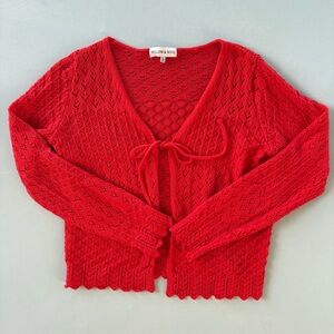 Willow & Wind Red Front Tie Crochet Sweater Cardigan Size Medium